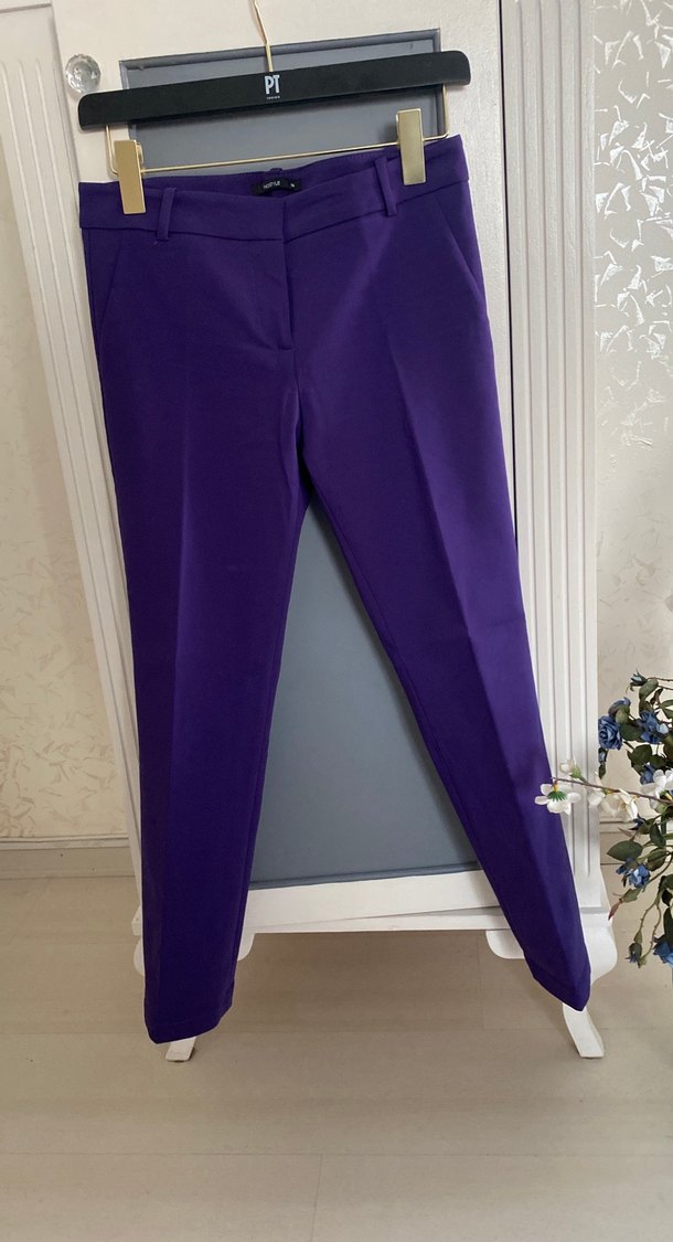 Mor Kadın Kumaş Pantolon - Kemerli, Midi Boy - Görsel 3