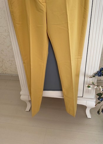 Sarı Midi Kumaş Kadın Pantolon - Görsel 3