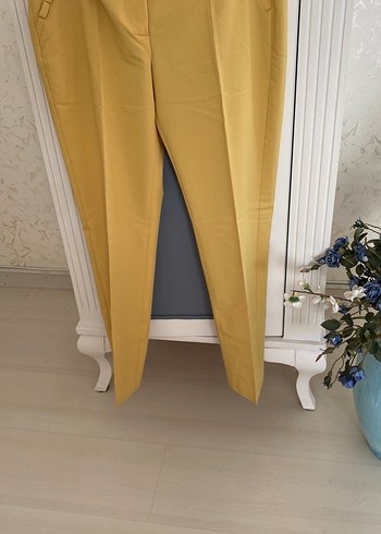 Sarı Midi Kumaş Kadın Pantolon - Görsel 2