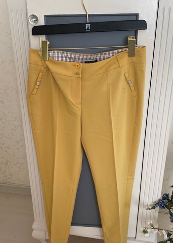 Sarı Midi Kumaş Kadın Pantolon - Görsel 4