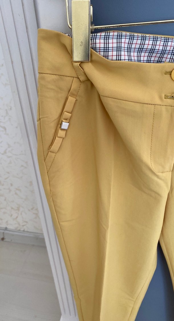 Sarı Midi Kumaş Kadın Pantolon - Görsel 5
