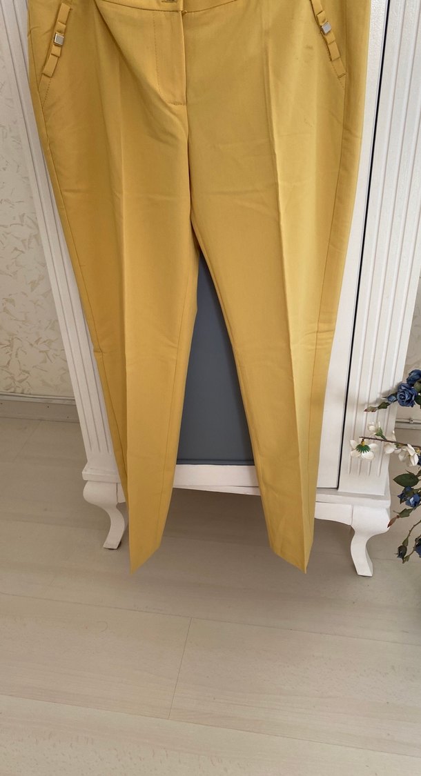 Sarı Midi Kumaş Kadın Pantolon - Görsel 3
