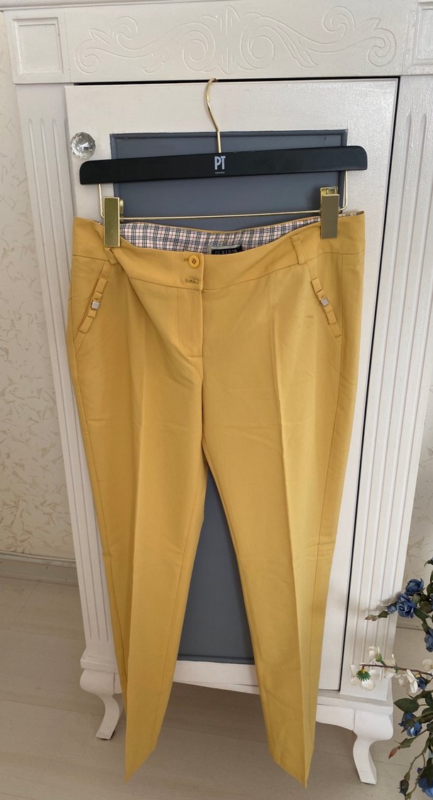 Sarı Midi Kumaş Kadın Pantolon - Görsel 4