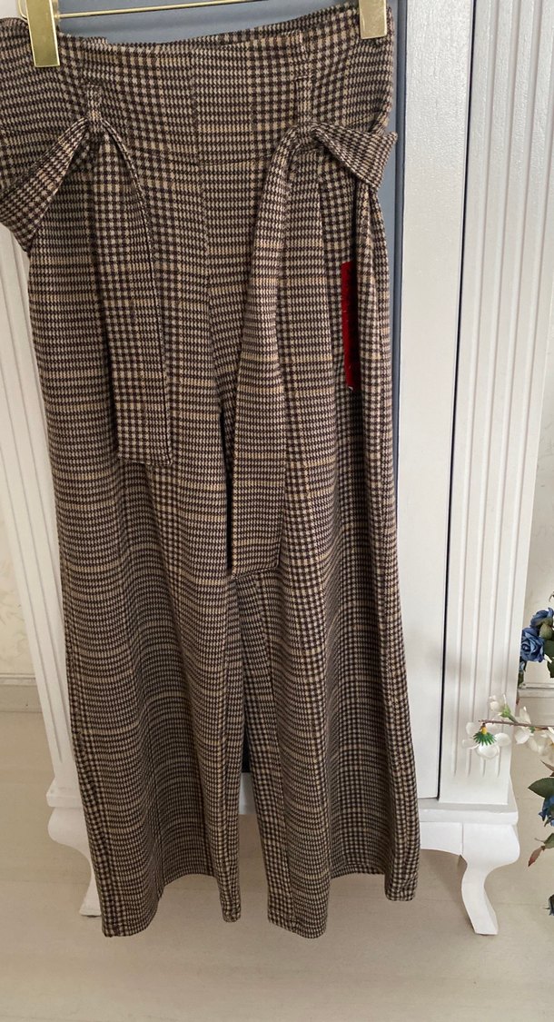 Kemerli Rahat Kesim Midi Kadın Kumaş Pantolon - Görsel 3