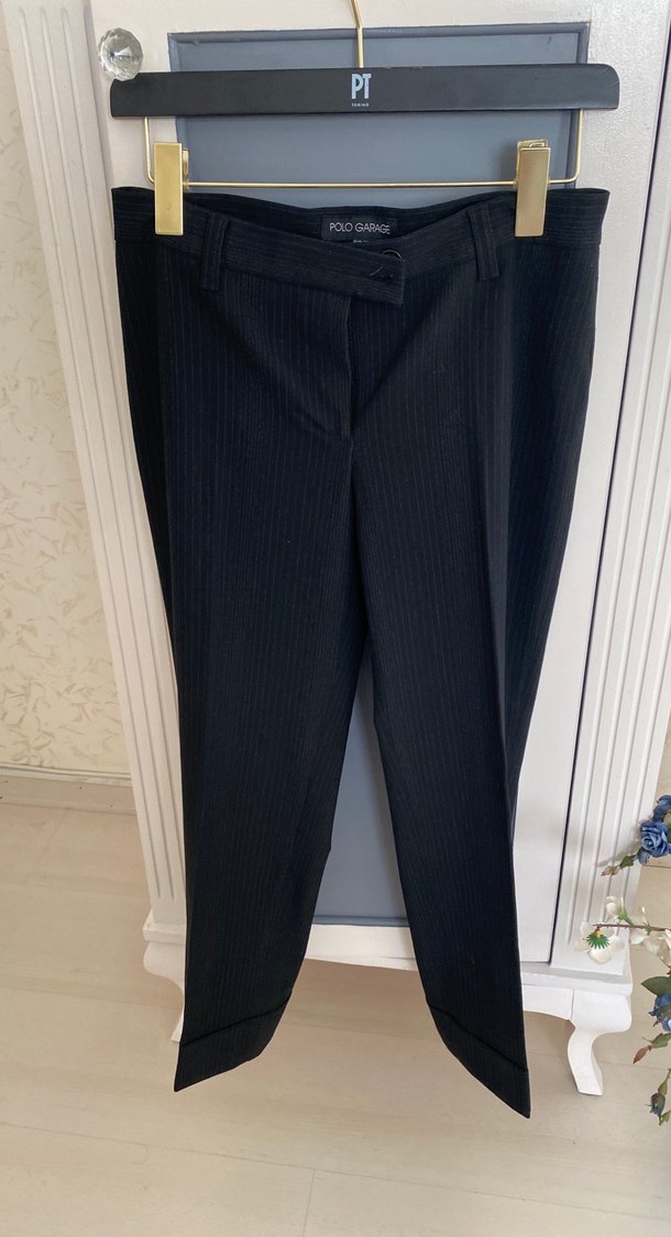 Polo Garage Siyah Çizgili Kumaş Pantolon - Görsel 2