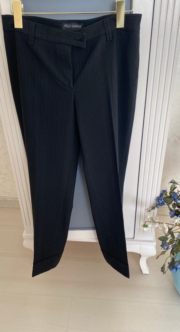 Polo Garage Siyah Çizgili Kumaş Pantolon - Görsel 3