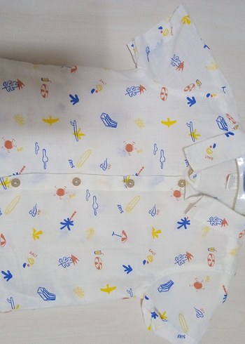 Renkli Baskılı Yaka Detaylı Erkek Bebek Takım - Görsel 2