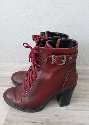 Bordo Deri Tokalı Kadın Bot - Görsel 2