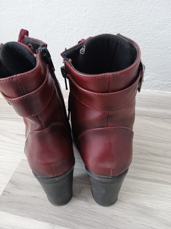 Bordo Deri Tokalı Kadın Bot - Görsel 3