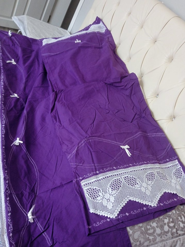 Mor Dantel İşlemeli Nevresim Takımı - Görsel 4