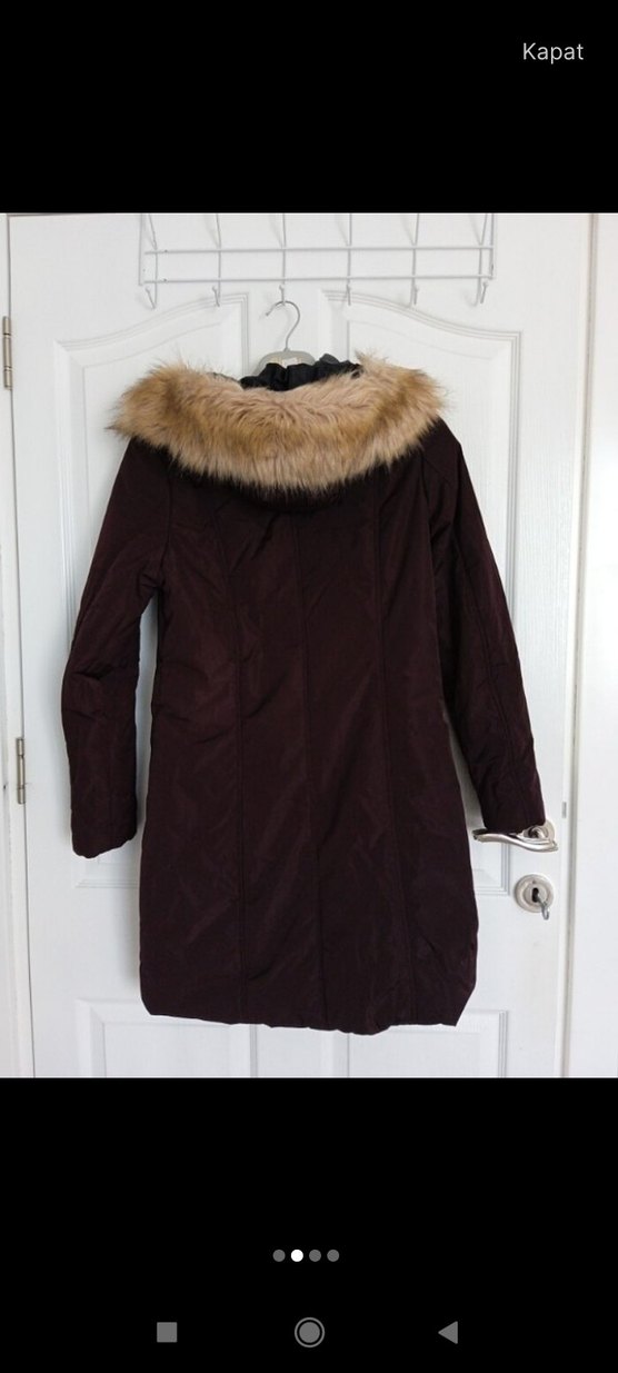 Bordo Kapüşonlu Uzun Kız Çocuk Kışlık Mont - Görsel 2