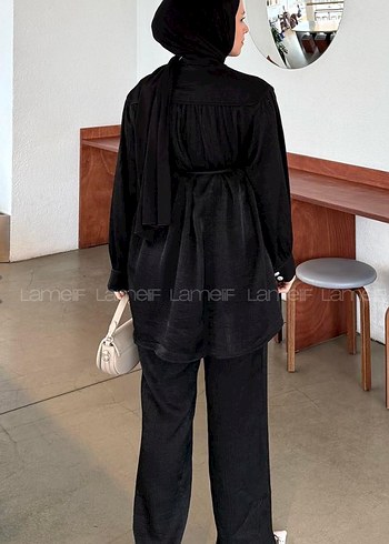 Düğmeli Siyah Kadın Uzun Tesettür Alt Üst Takım - Görsel 4