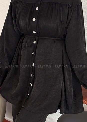 Düğmeli Siyah Kadın Uzun Tesettür Alt Üst Takım - Görsel 3