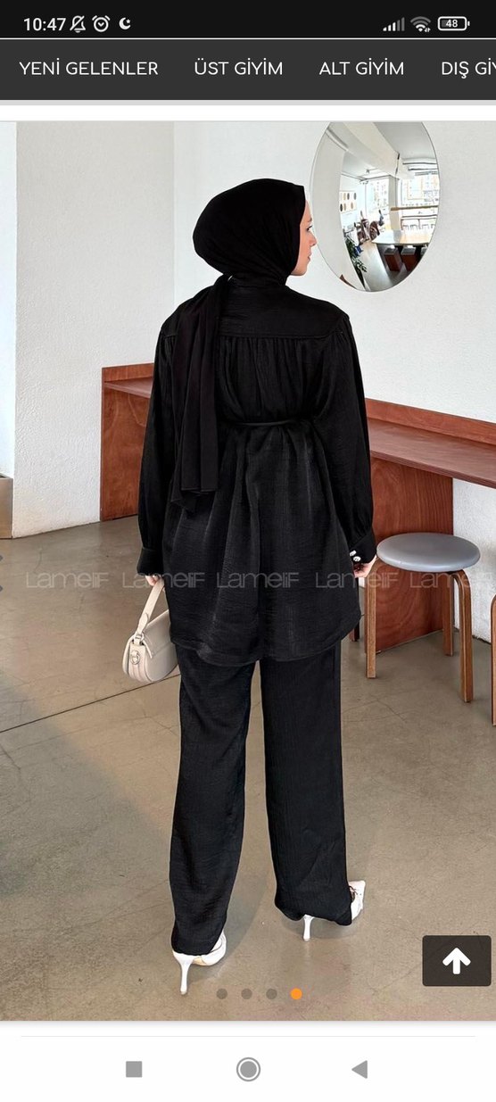 Düğmeli Siyah Kadın Uzun Tesettür Alt Üst Takım - Görsel 4