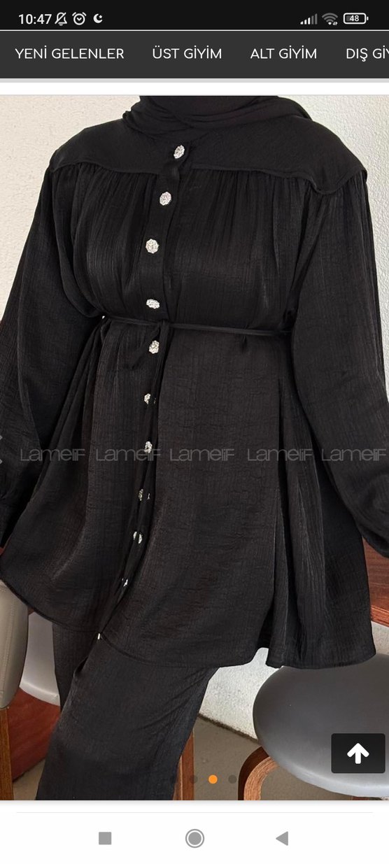 Düğmeli Siyah Kadın Uzun Tesettür Alt Üst Takım - Görsel 3