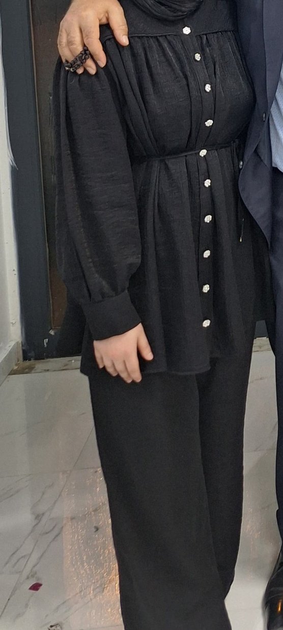 Düğmeli Siyah Kadın Uzun Tesettür Alt Üst Takım - Görsel 5