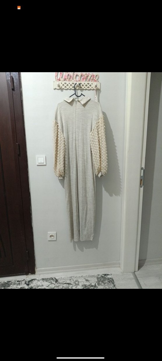 Bohem Uzun Kollu Örgü Kadın Elbise - Görsel 4