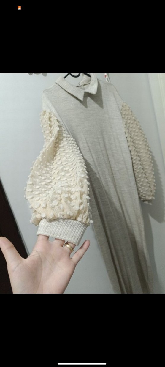 Bohem Uzun Kollu Örgü Kadın Elbise - Görsel 2