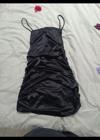 Siyah Drapeli Uzun Askılı Elbise - Görsel 3