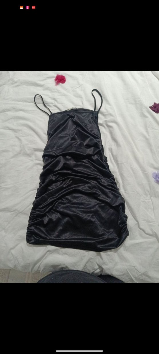 Siyah Drapeli Uzun Askılı Elbise - Görsel 3