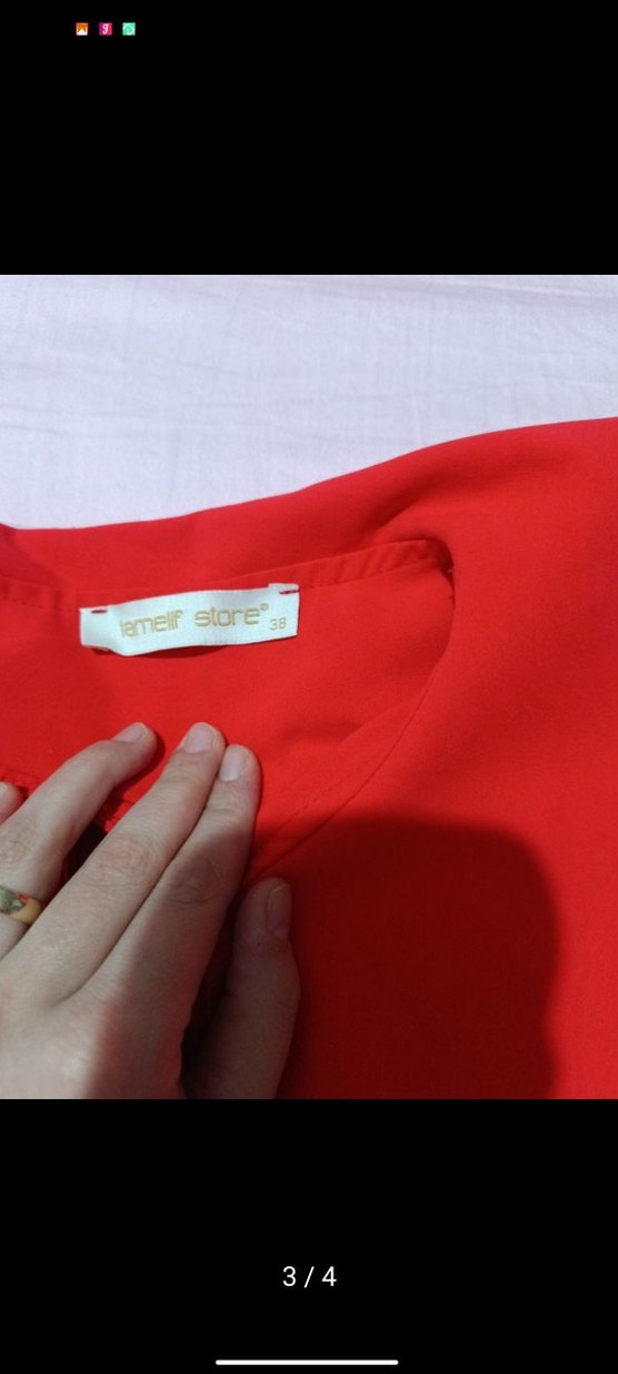 Düğmeli Kırmızı Vintage Kadın Gömlek - Görsel 3