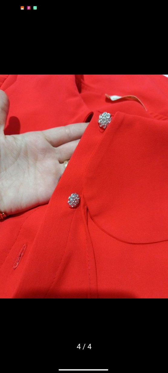 Düğmeli Kırmızı Vintage Kadın Gömlek - Görsel 4