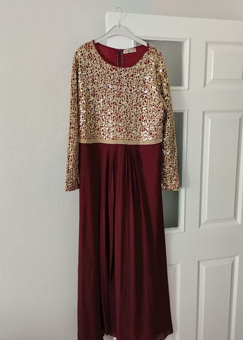 Bordo Nakışlı Uzun Kollu Kadın Kına Elbisesi