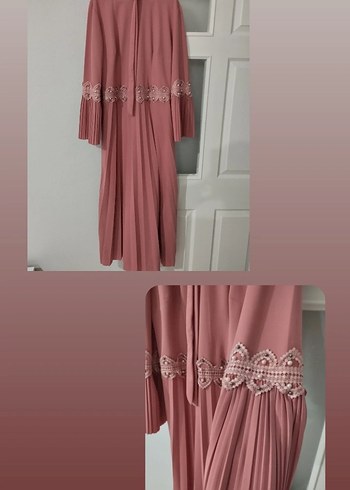 Pembe Piliseli Uzun Abiye Elbise