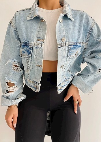 Crop Açık Mavi Kot Ceket