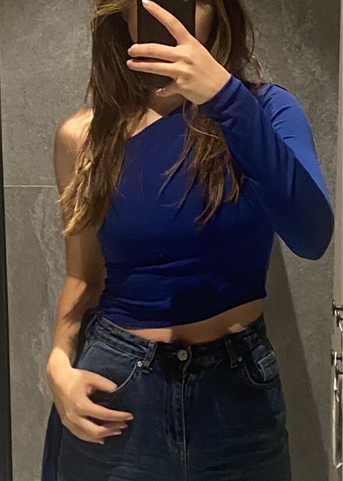 mavi tek kol bluz - Görsel 2