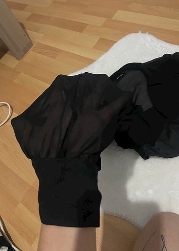 m Beden siyah Renk Drapeli Siyah Yarım Yaka Uzun Kollu Kadın Bluz