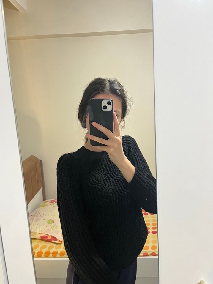 Siyah Örgü Kadın Kazak - Görsel 2