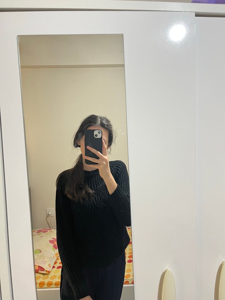 Siyah Örgü Kadın Kazak - Görsel 3