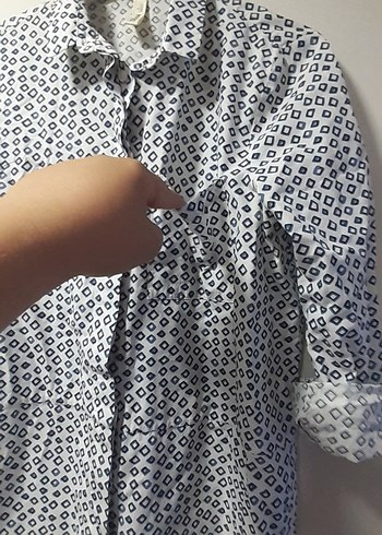 Denim&Co Uzun Kollu Düğmeli Gri Beyaz Kadın Gömlek