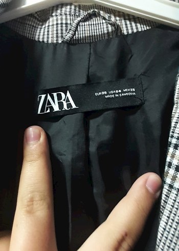 36 Beden gri Renk Zara Gri Kareli Kadın Blazer Ceket