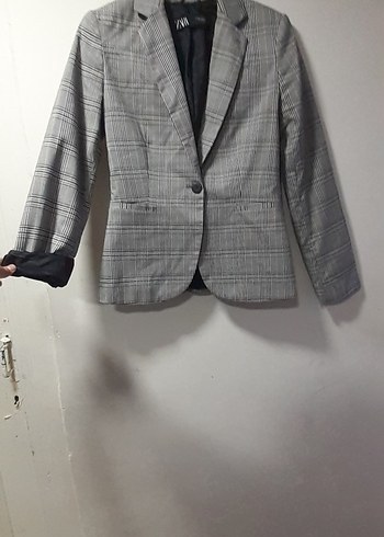 Zara Gri Kareli Kadın Blazer Ceket