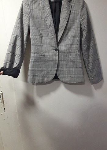 Zara Zara Gri Kareli Kadın Blazer Ceket