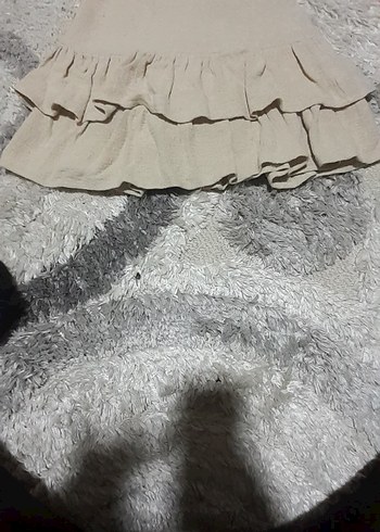 Bej Keten Fırfırlı Mini Etek