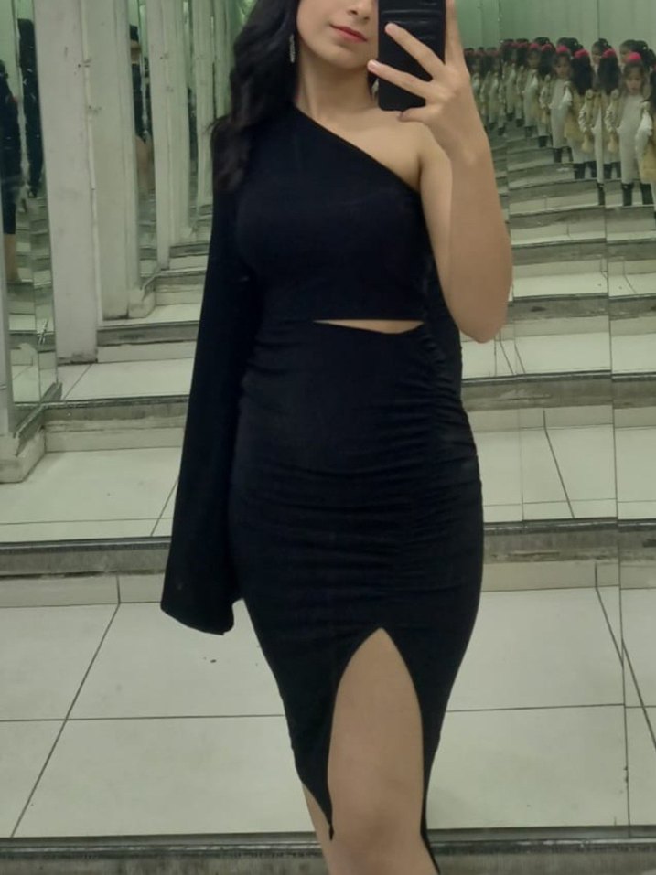 yırtmaç detaylı siyah gece elbisesi - Görsel 2