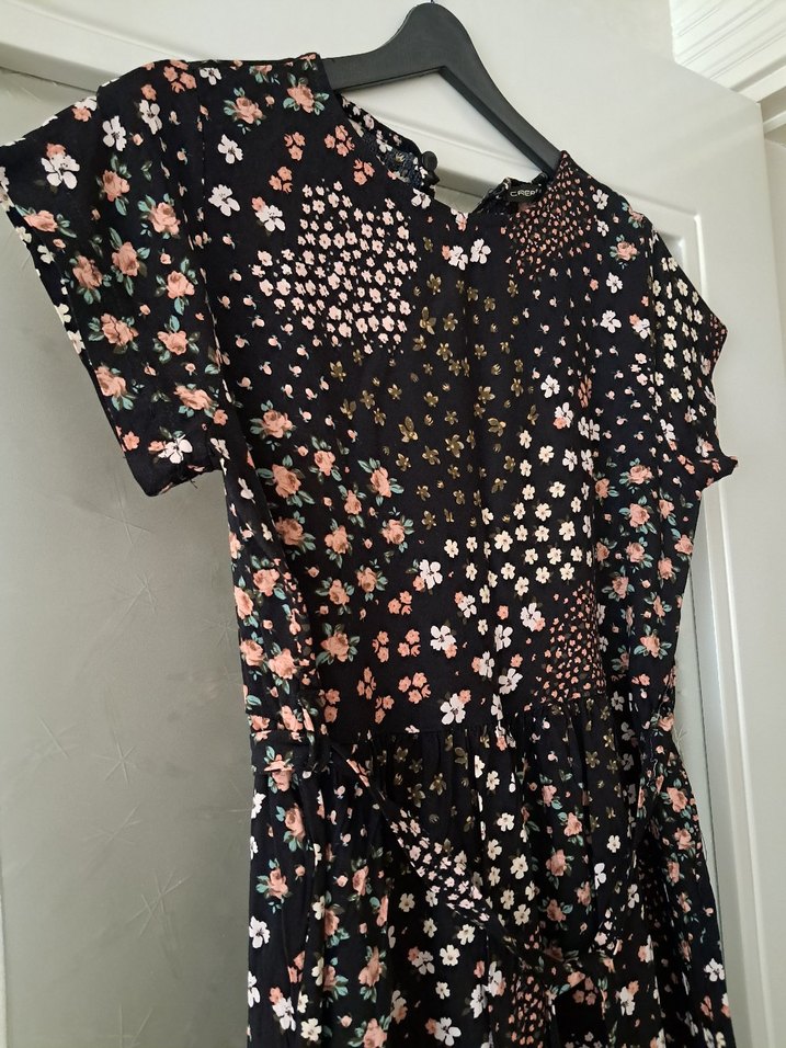 Çiçekli Siyah Bohem Midi Elbise - Görsel 2