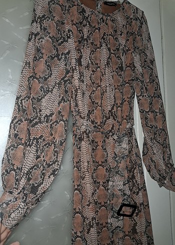 Kadın Kahverengi Yılan Desenli Midi Elbise - Görsel 3