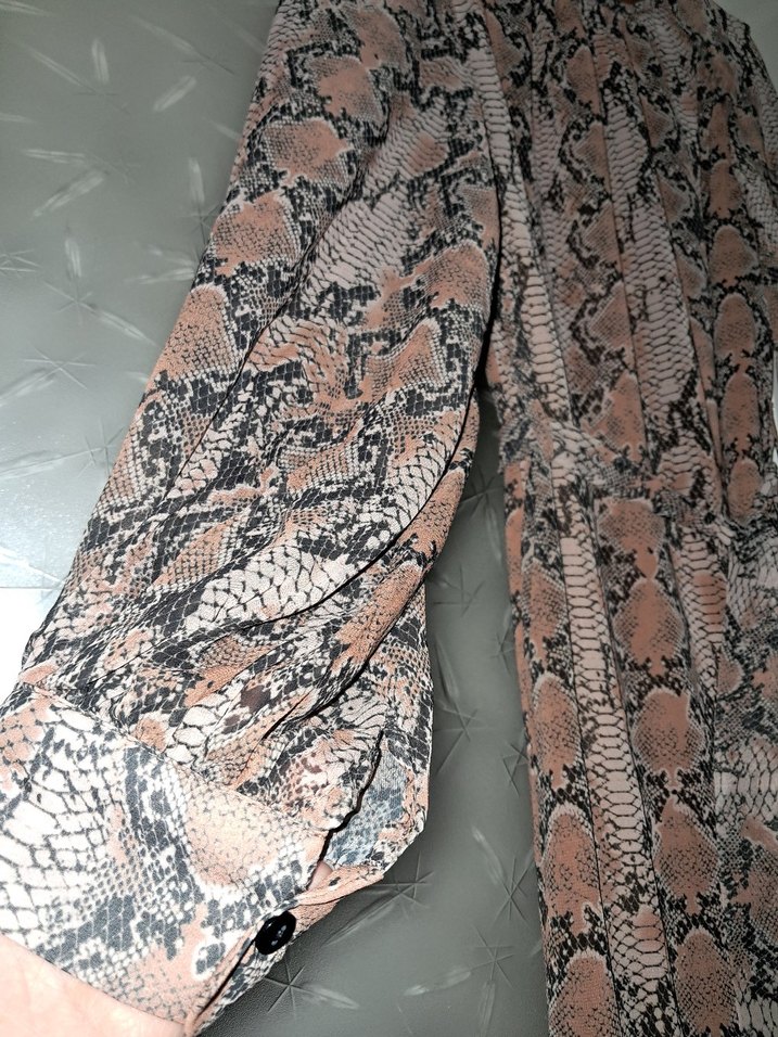 Kadın Kahverengi Yılan Desenli Midi Elbise - Görsel 5