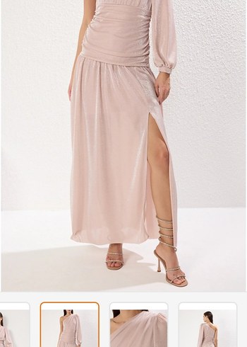 Pudra Bel Detaylı Abiye Elbise - Görsel 2