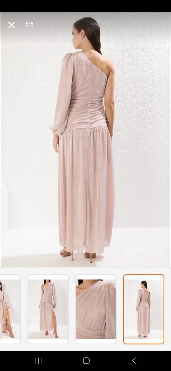 Pudra Bel Detaylı Abiye Elbise - Görsel 3