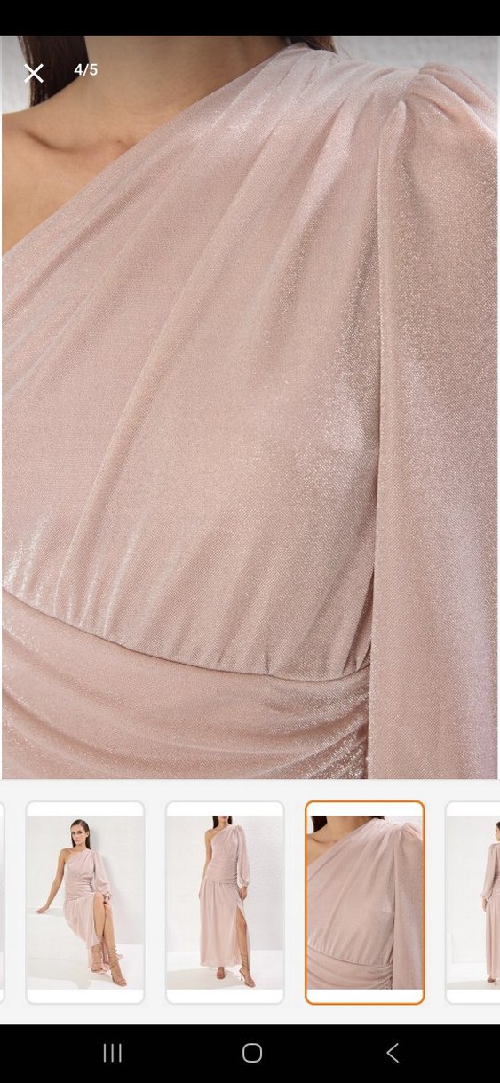 Pudra Bel Detaylı Abiye Elbise - Görsel 4