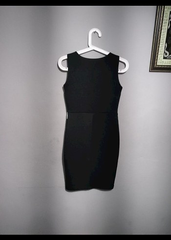 36 Beden siyah Renk Siyah V Yaka Strappy Midi Elbise