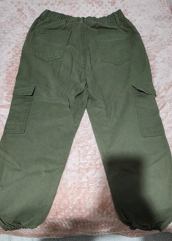 Kadın Haki Pamuk Rahat Kesim Pantolon - Görsel 3