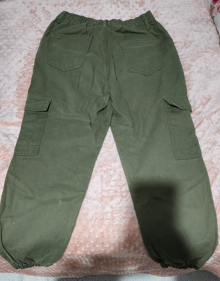 Kadın Haki Pamuk Rahat Kesim Pantolon - Görsel 3