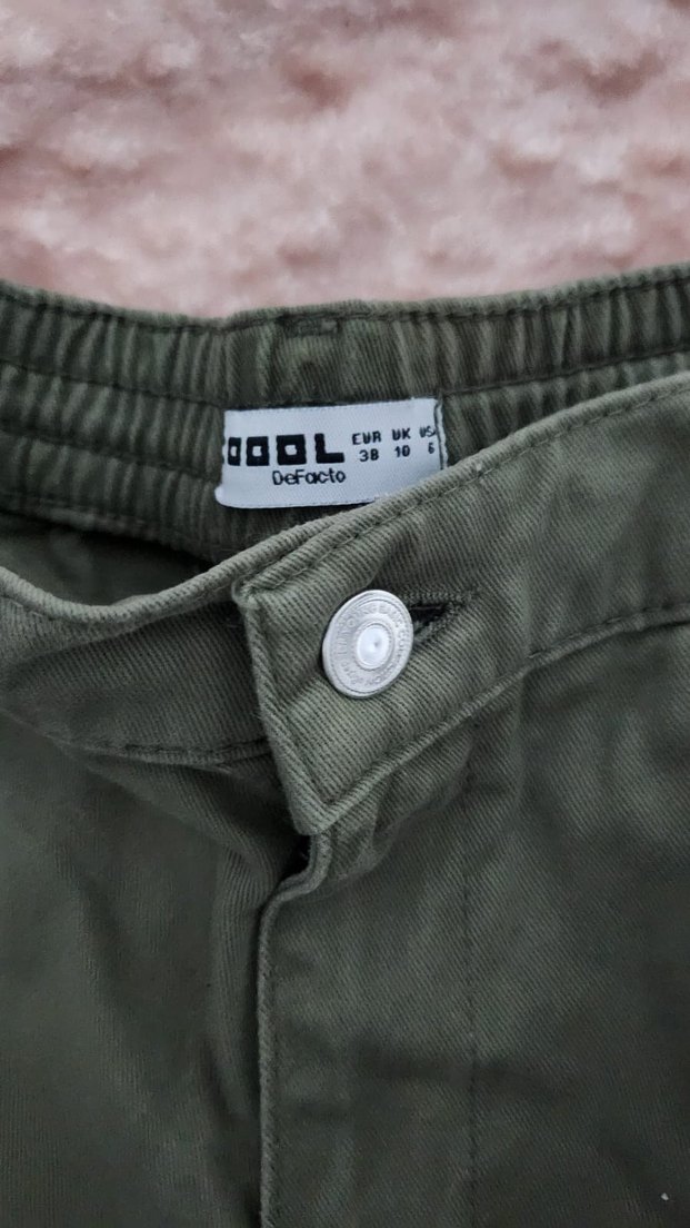 Kadın Haki Pamuk Rahat Kesim Pantolon - Görsel 4