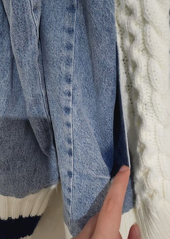 Örgü Detaylı Gri Kadın Denim Ceket - Görsel 4